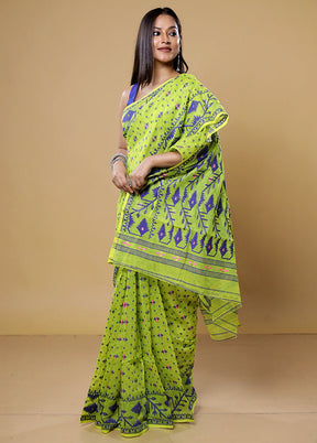 Green Tant Jamdani Saree Without Blouse Piece