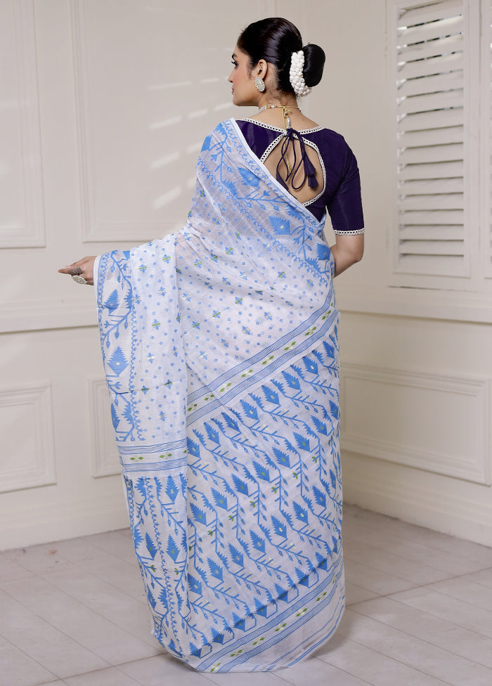 White Tant Jamdani Saree Without Blouse Piece