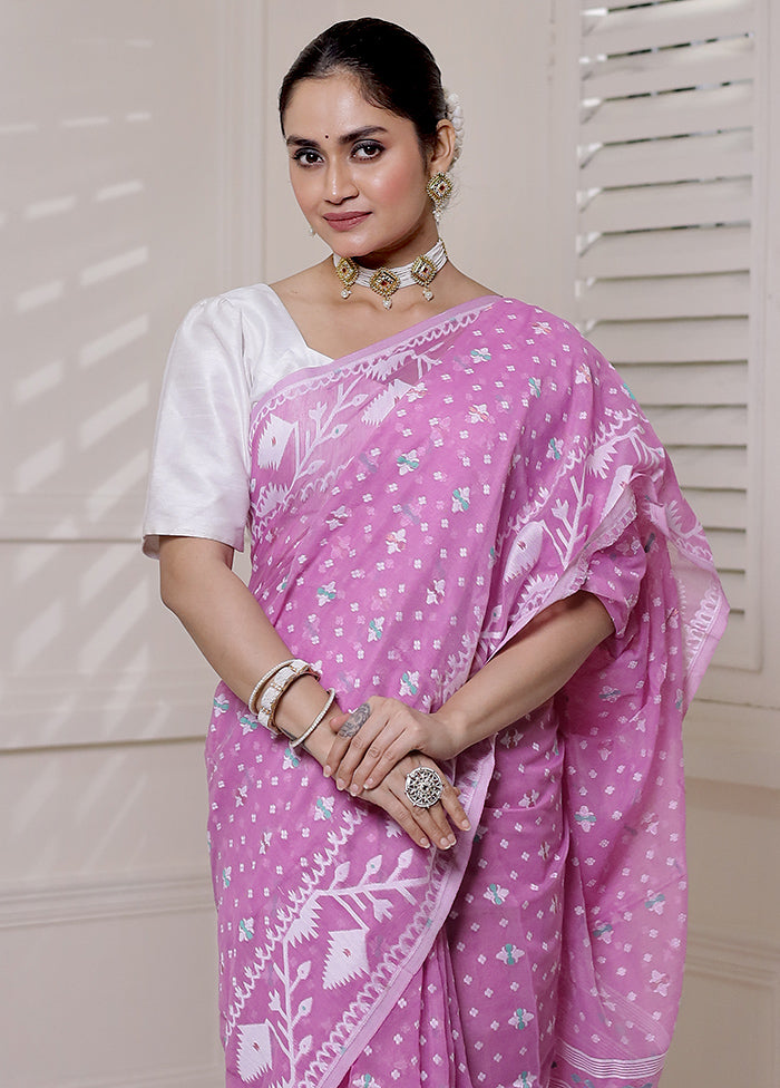 Pink Tant Jamdani Saree Without Blouse Piece