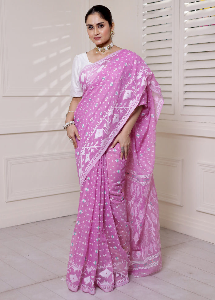 Pink Tant Jamdani Saree Without Blouse Piece