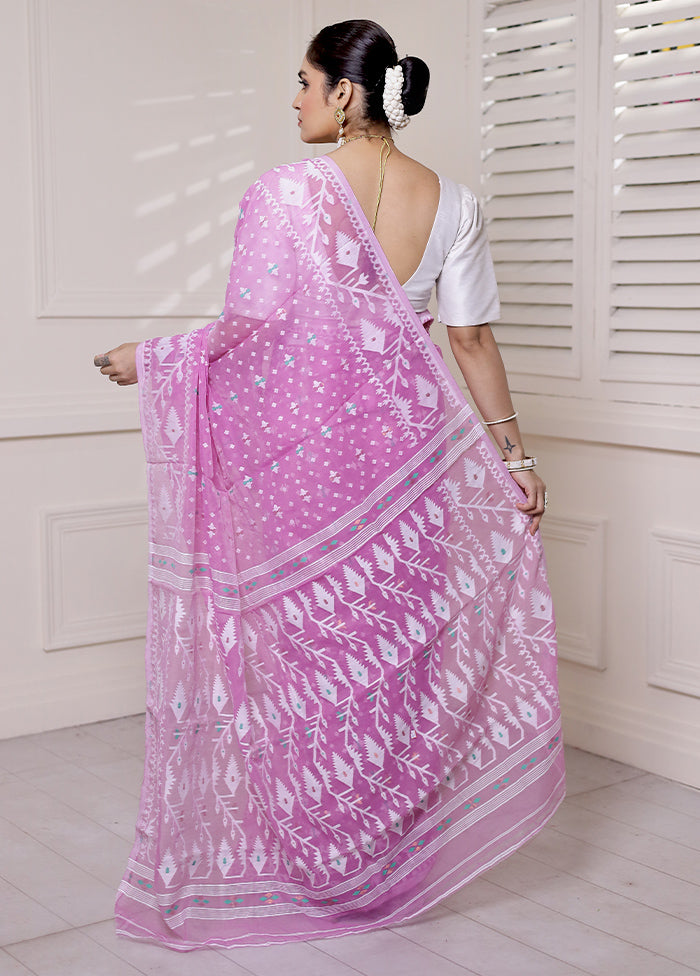 Pink Tant Jamdani Saree Without Blouse Piece