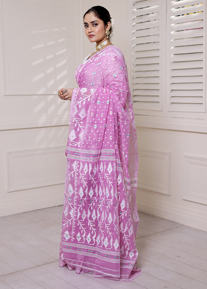 Pink Tant Jamdani Saree Without Blouse Piece