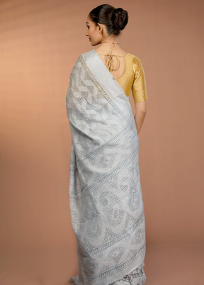 Blue Chiffon Silk Saree With Blouse Piece