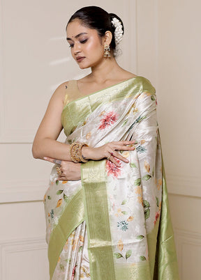 Cream Dupion Silk Saree With Blouse Piece