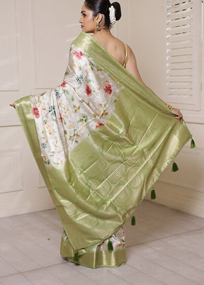 Cream Dupion Silk Saree With Blouse Piece