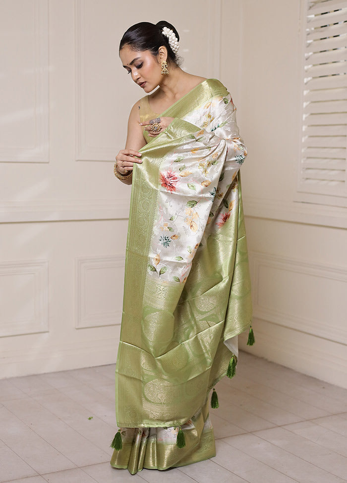 Cream Dupion Silk Saree With Blouse Piece