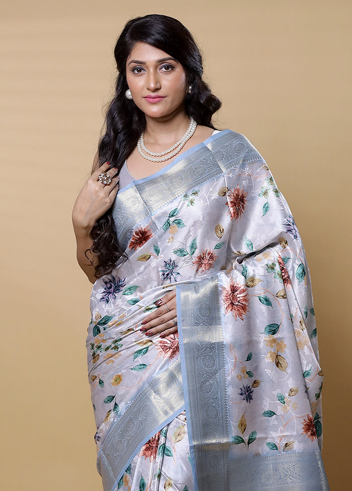 Grey Dupion Silk Saree With Blouse Piece