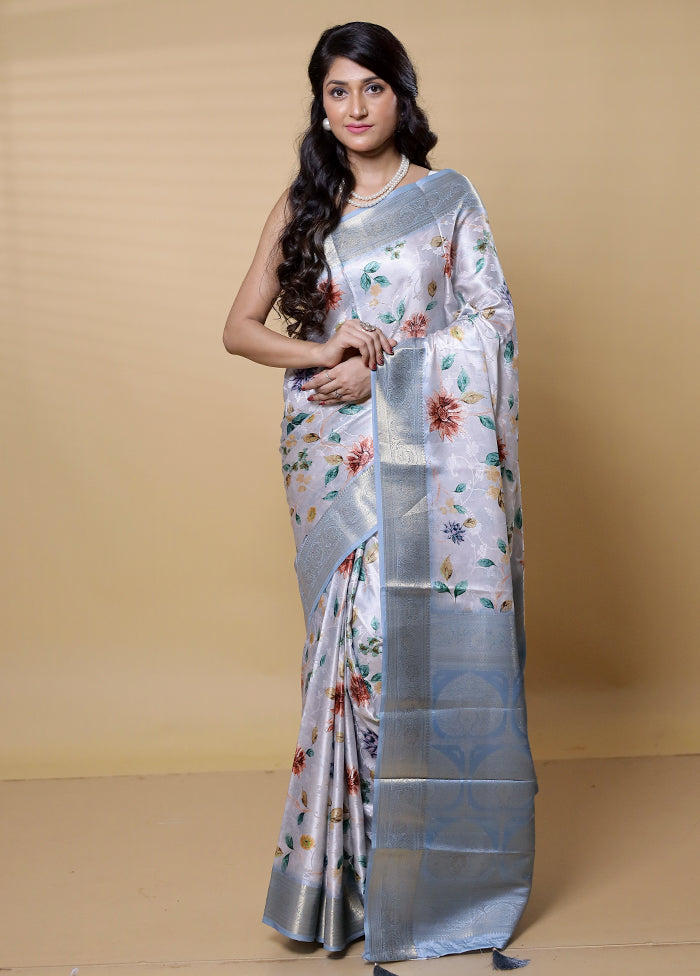 Grey Dupion Silk Saree With Blouse Piece