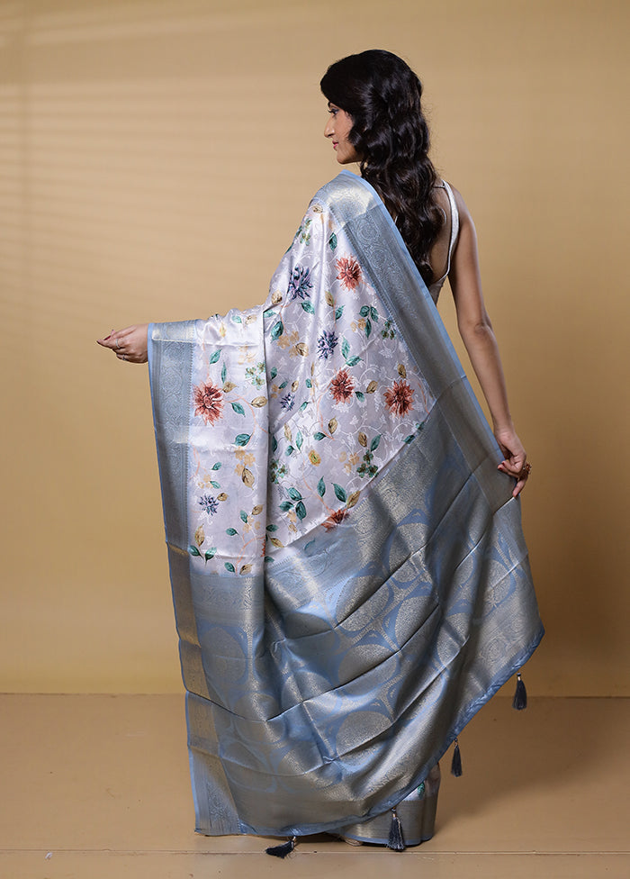 Grey Dupion Silk Saree With Blouse Piece