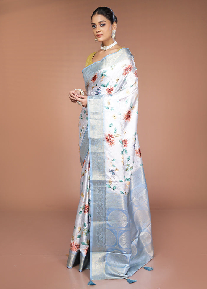 Grey Dupion Silk Saree With Blouse Piece