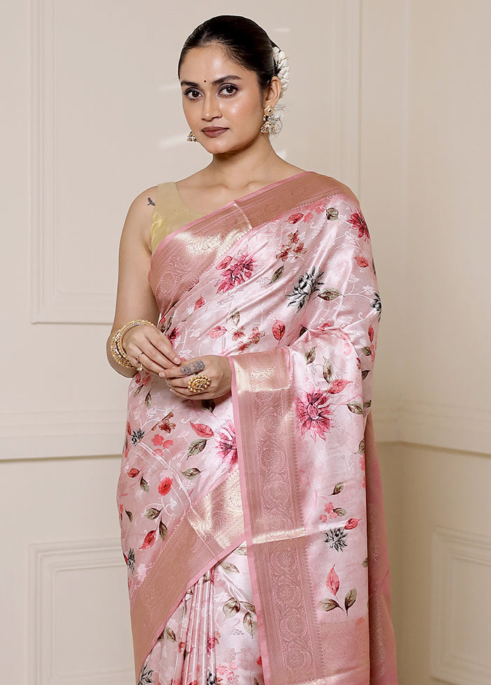 Pink Dupion Silk Saree With Blouse Piece