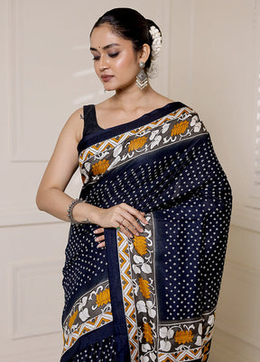 Black Dupion Silk Saree With Blouse Piece