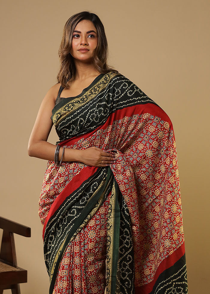 Red Dupion Silk Saree With Blouse Piece