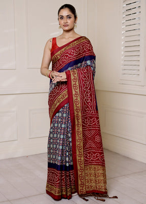 Blue Dupion Silk Saree With Blouse Piece