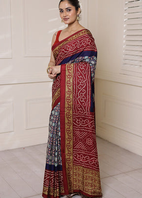 Blue Dupion Silk Saree With Blouse Piece