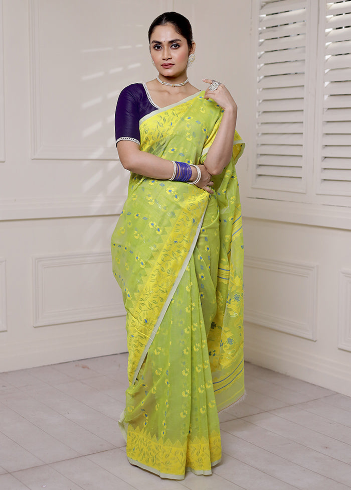 Green Tant Jamdani Saree Without Blouse Piece