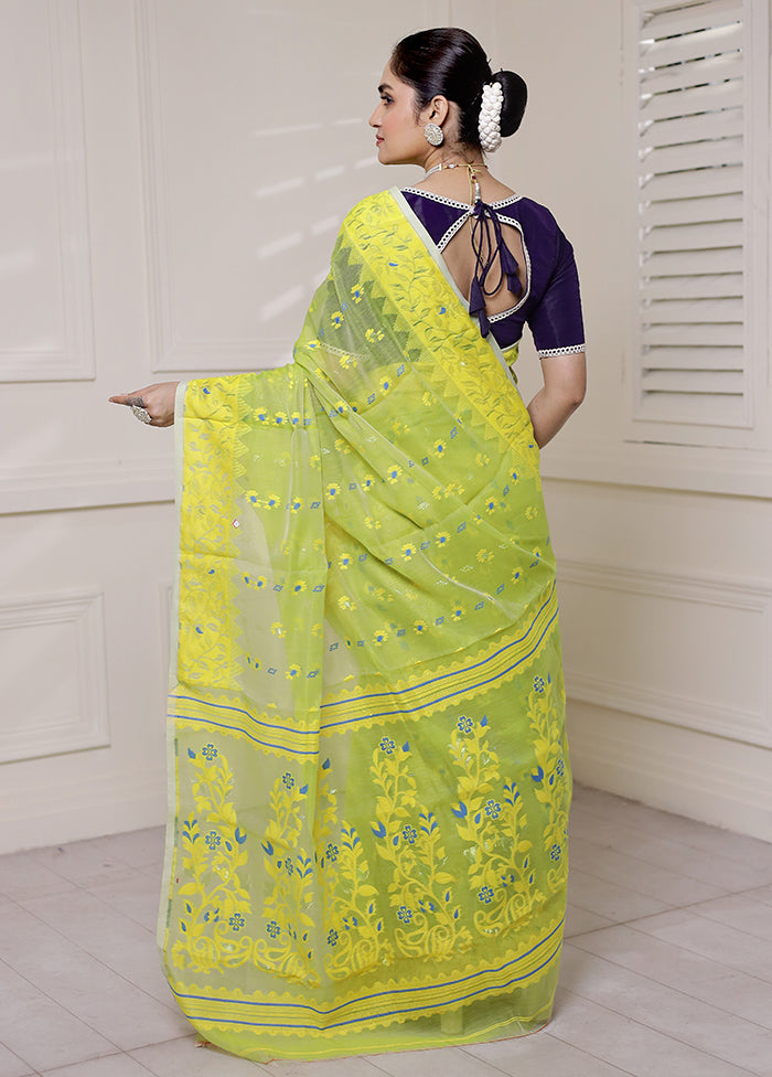 Green Tant Jamdani Saree Without Blouse Piece