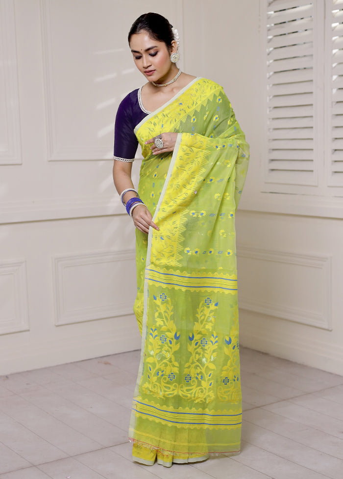 Green Tant Jamdani Saree Without Blouse Piece