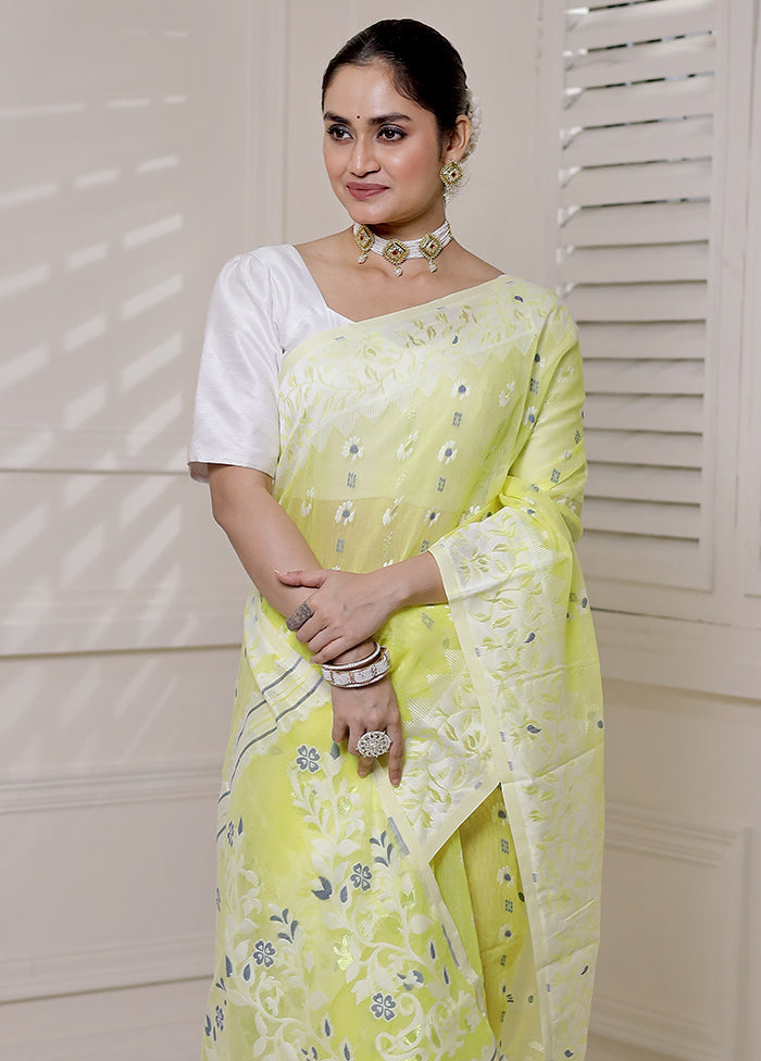 Yellow Tant Jamdani Saree Without Blouse Piece