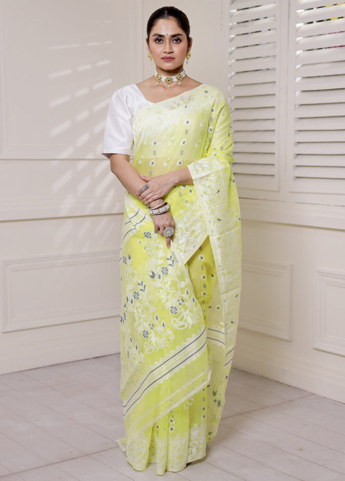 Yellow Tant Jamdani Saree Without Blouse Piece