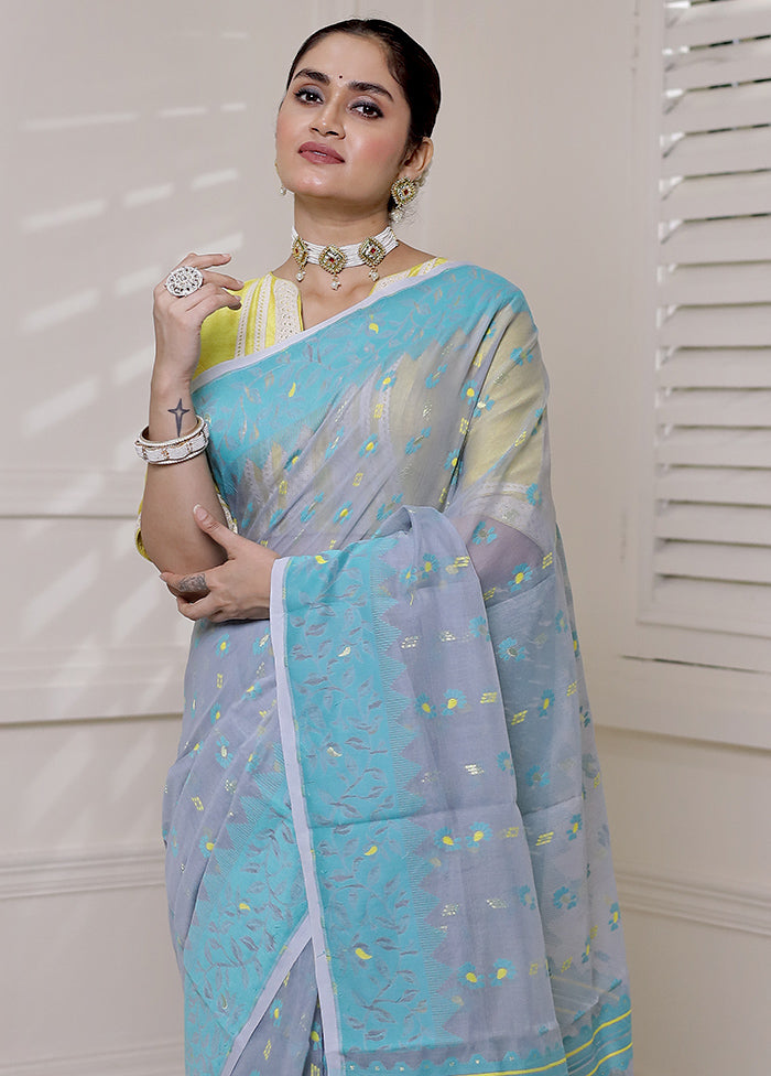 Grey Tant Jamdani Saree Without Blouse Piece