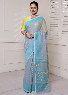 Grey Tant Jamdani Saree Without Blouse Piece