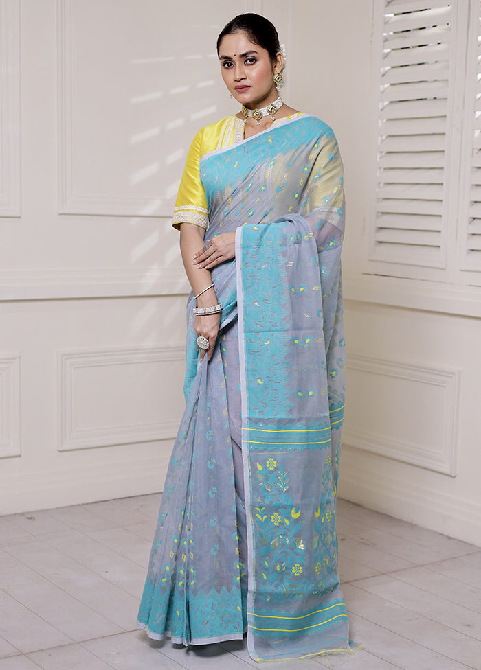 Grey Tant Jamdani Saree Without Blouse Piece