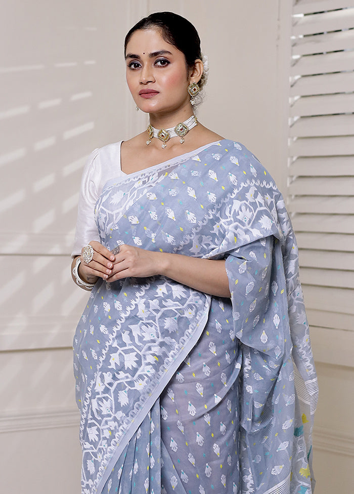 Grey Tant Jamdani Saree Without Blouse Piece