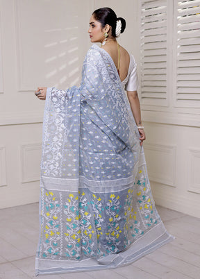 Grey Tant Jamdani Saree Without Blouse Piece