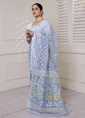 Grey Tant Jamdani Saree Without Blouse Piece