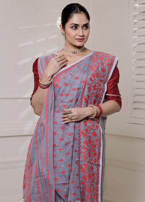 Grey Tant Jamdani Saree Without Blouse Piece