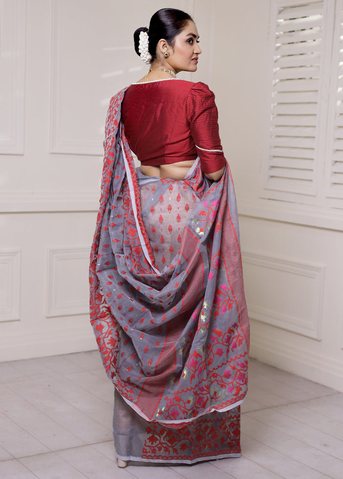 Grey Tant Jamdani Saree Without Blouse Piece