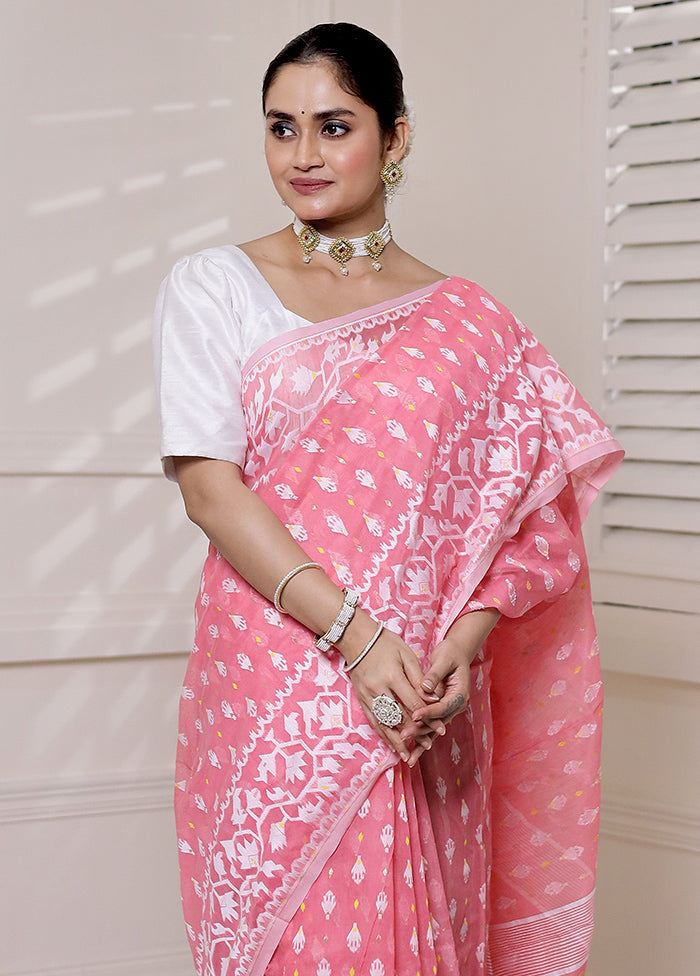 Pink Tant Jamdani Saree Without Blouse Piece