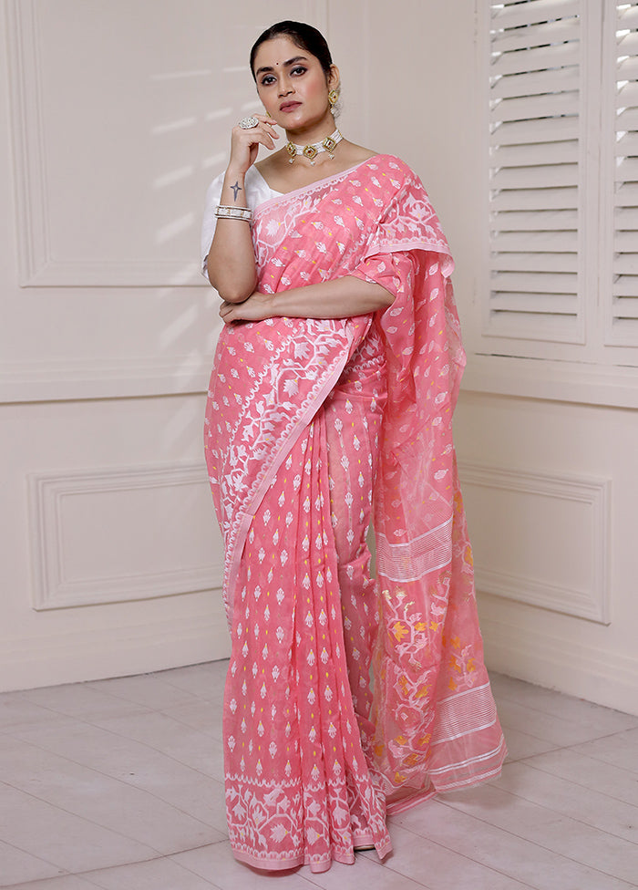 Pink Tant Jamdani Saree Without Blouse Piece