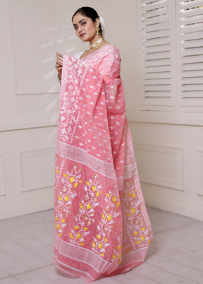 Pink Tant Jamdani Saree Without Blouse Piece