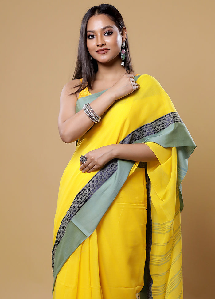 Yellow Cotton Saree With Blouse Piece