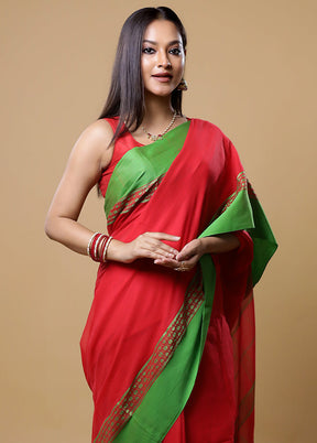 Red Cotton Saree With Blouse Piece