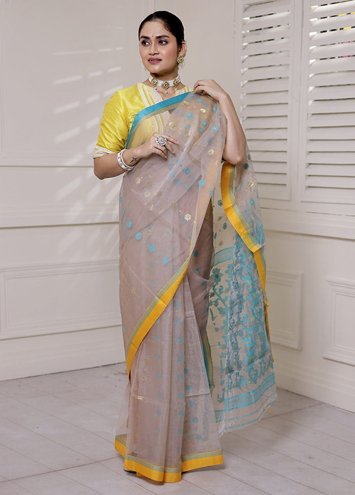 Rust Tant Jamdani Saree Without Blouse Piece