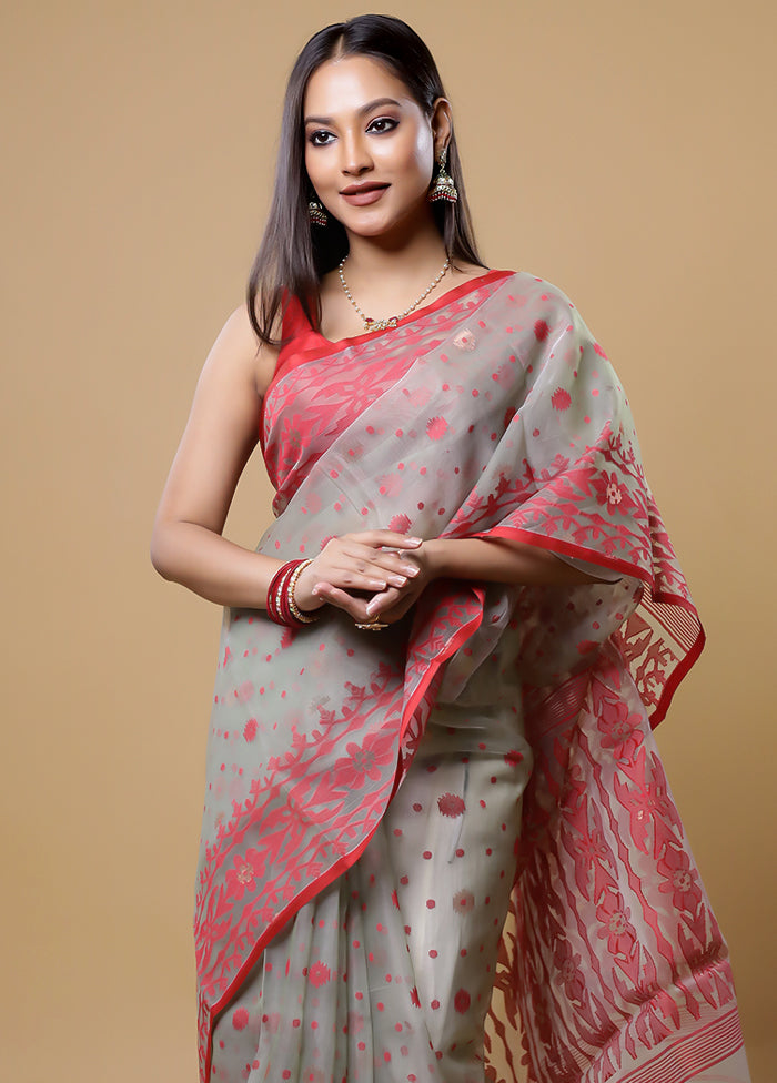 Grey Tant Jamdani Saree Without Blouse Piece