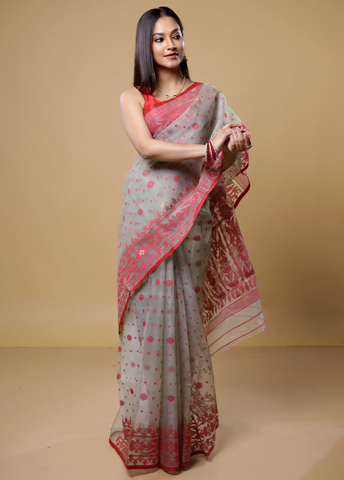 Grey Tant Jamdani Saree Without Blouse Piece