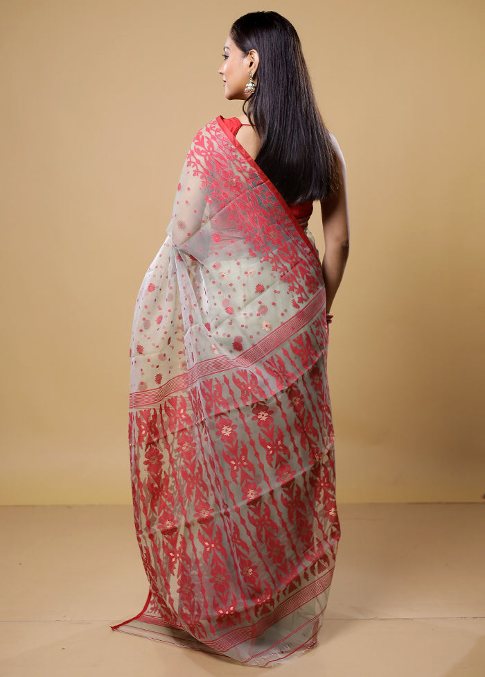 Grey Tant Jamdani Saree Without Blouse Piece