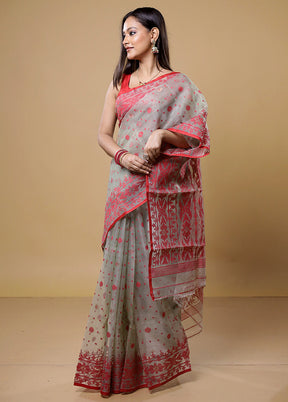 Grey Tant Jamdani Saree Without Blouse Piece