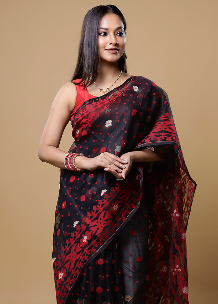 Black Tant Jamdani Saree Without Blouse Piece