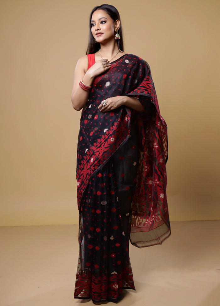 Black Tant Jamdani Saree Without Blouse Piece