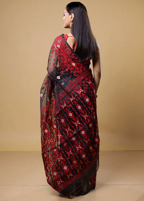 Black Tant Jamdani Saree Without Blouse Piece