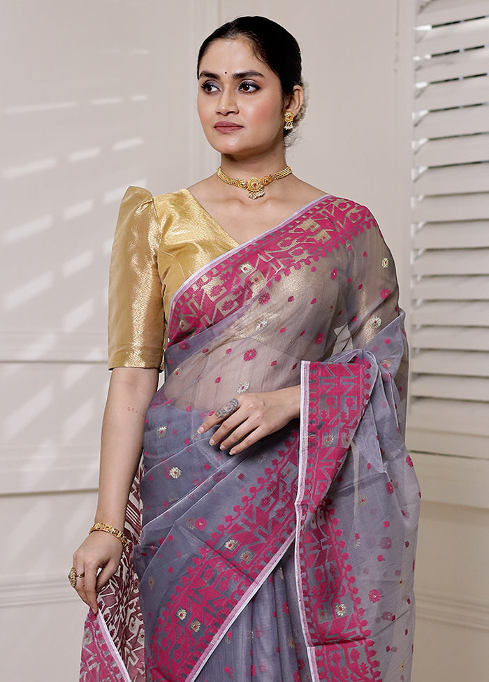 Grey Pure Tant Jamdani Saree Without Blouse Piece