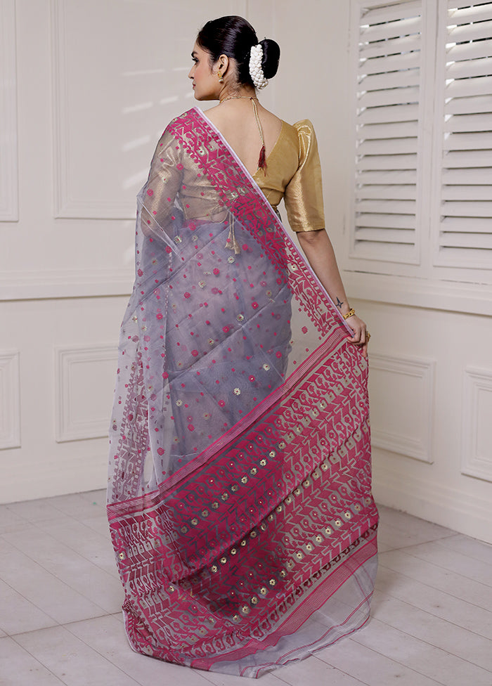 Grey Pure Tant Jamdani Saree Without Blouse Piece