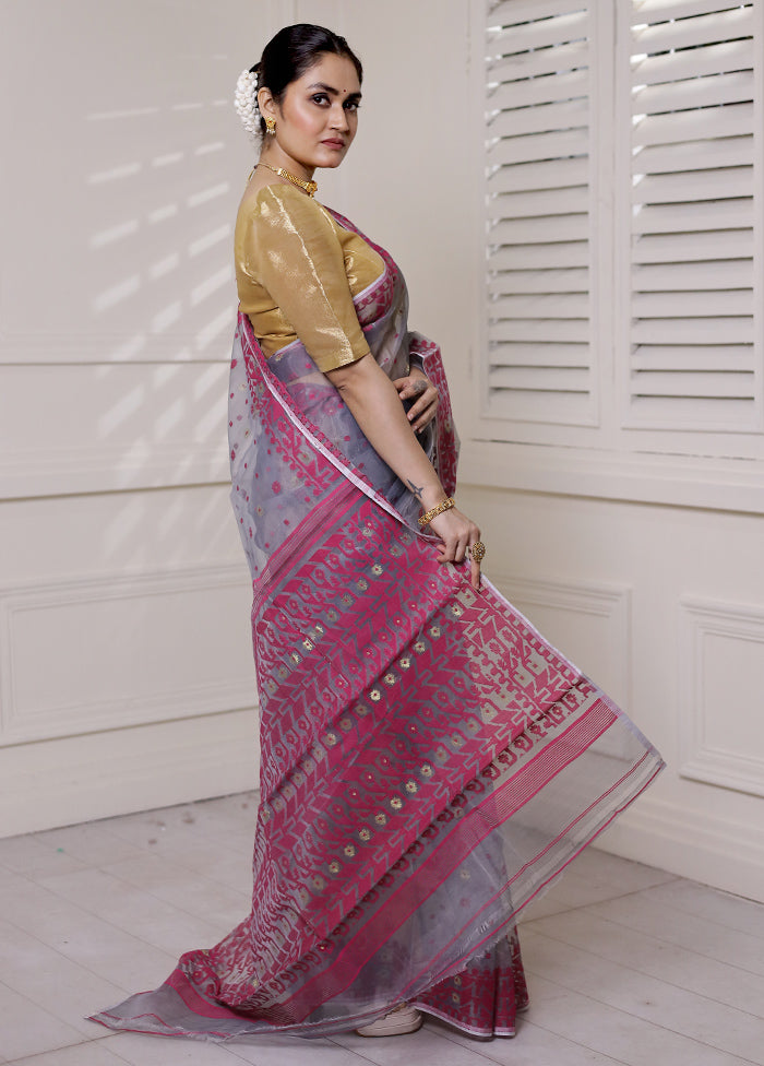 Grey Pure Tant Jamdani Saree Without Blouse Piece