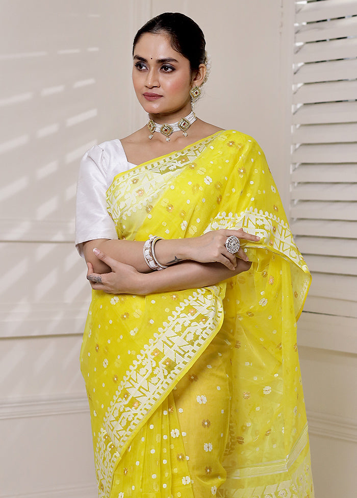 Yellow Pure Tant Jamdani Saree Without Blouse Piece