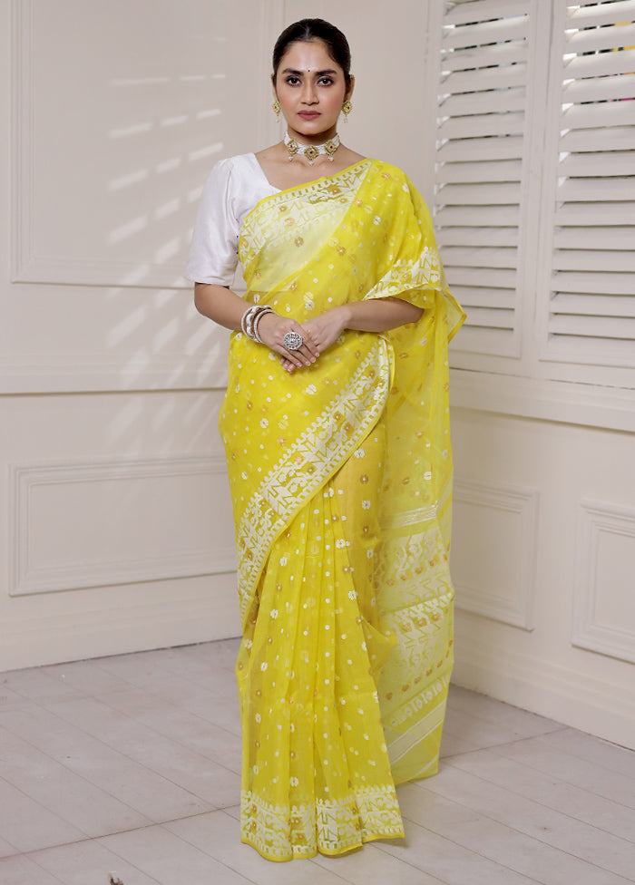 Yellow Pure Tant Jamdani Saree Without Blouse Piece